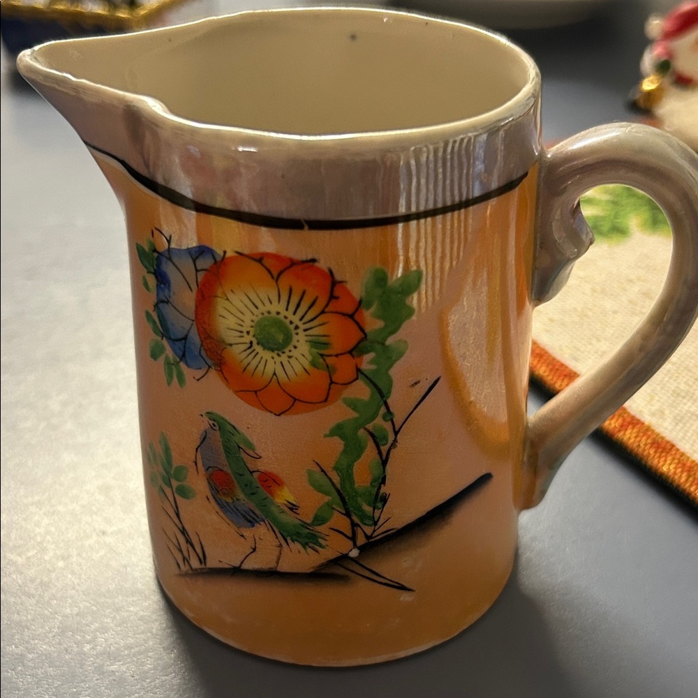 Vintage Hand painted Creamer/Pitcher-with Floral and Bird Design